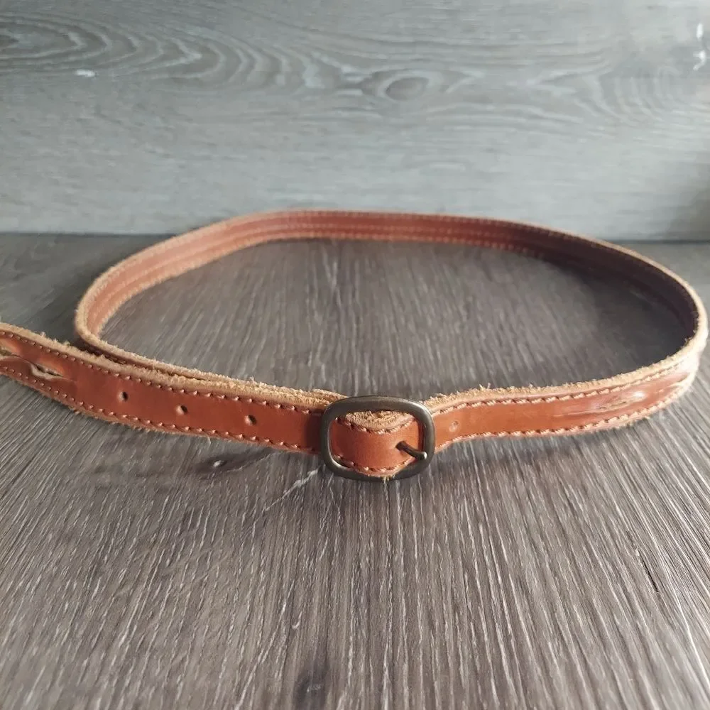 LP by Linea Pelle Brown Leather Skinny Belt Gold Sequin Accents Small